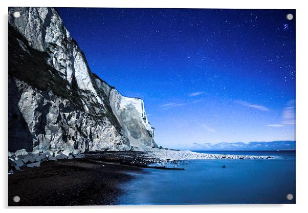 White Cliffs of Dover on a Starry Night Acrylic by Ian Hufton