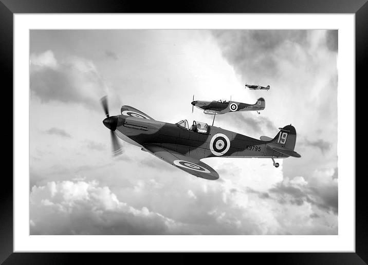 Supermarine Spitfire Mk I BW Framed Mounted Print by J Biggadike
