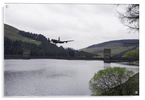 Dambusters Lancaster at the Derwent Dam Acrylic by Gary Eason