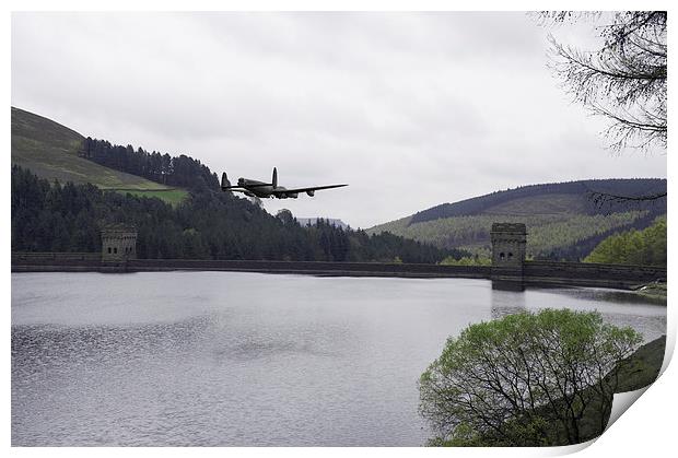 Dambusters Lancaster at the Derwent Dam Print by Gary Eason