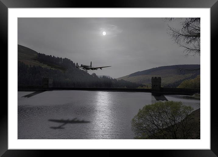 Dambusters Lancaster at the Derwent Dam at night Framed Mounted Print by Gary Eason