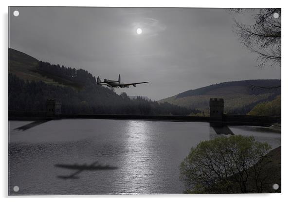 Dambusters Lancaster at the Derwent Dam at night Acrylic by Gary Eason