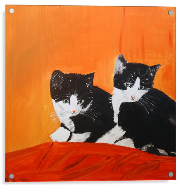 Twin Kittens in Art Acrylic by JEAN FITZHUGH