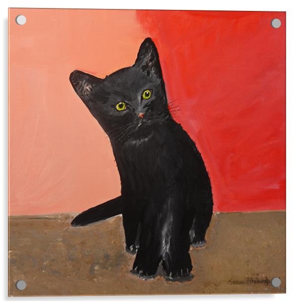Black Kitten in Art Acrylic by JEAN FITZHUGH