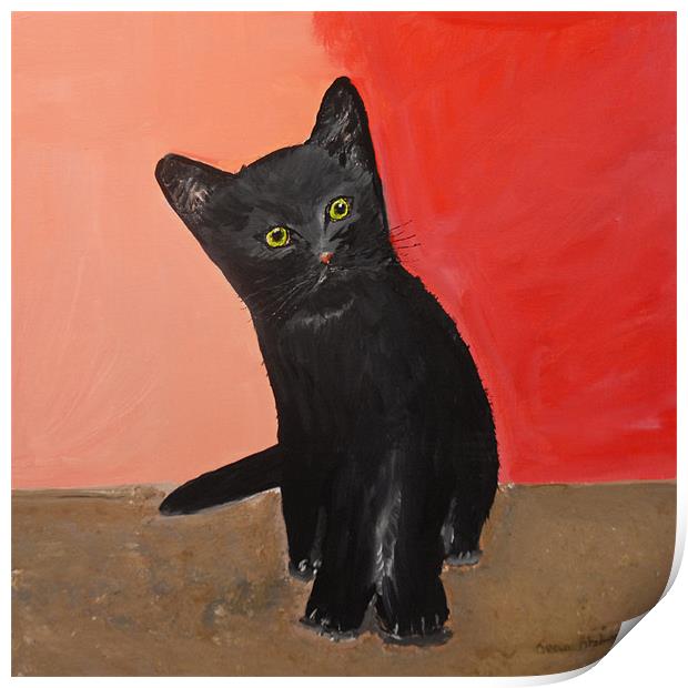 Black Kitten in Art Print by JEAN FITZHUGH