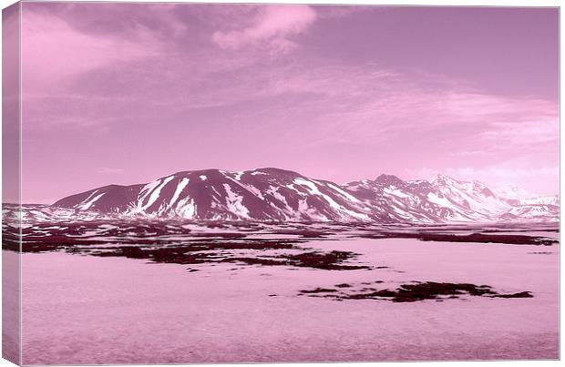 Iceland, Mountain Range, pink tint Canvas Print by Robert Cane