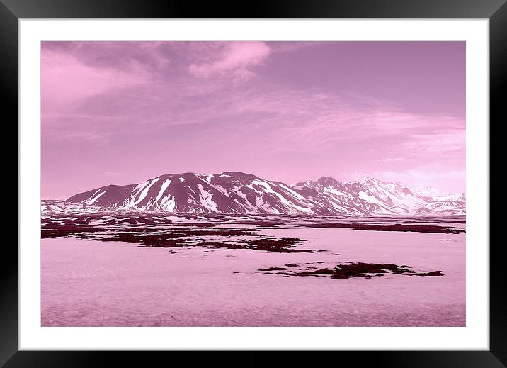 Iceland, Mountain Range, pink tint Framed Mounted Print by Robert Cane