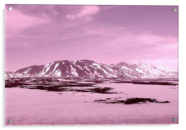 Iceland, Mountain Range, pink tint Acrylic by Robert Cane
