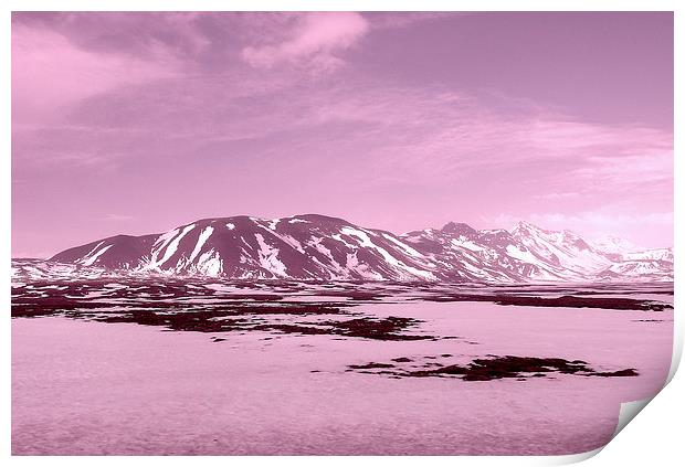 Iceland, Mountain Range, pink tint Print by Robert Cane