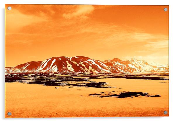 Iceland, Mountain Range, orange tint Acrylic by Robert Cane