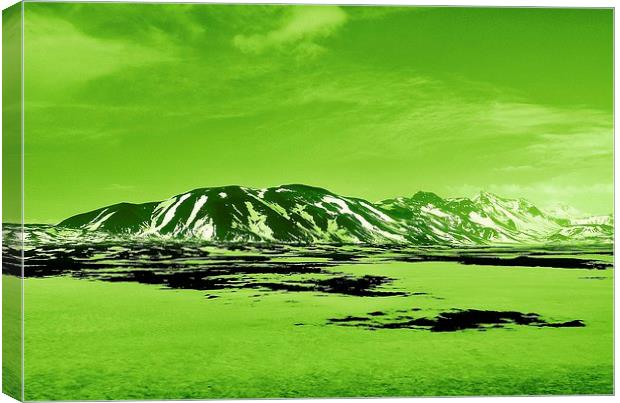 Iceland, Mountain Range, green tint Canvas Print by Robert Cane