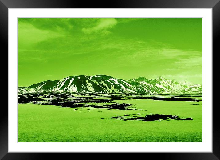 Iceland, Mountain Range, green tint Framed Mounted Print by Robert Cane