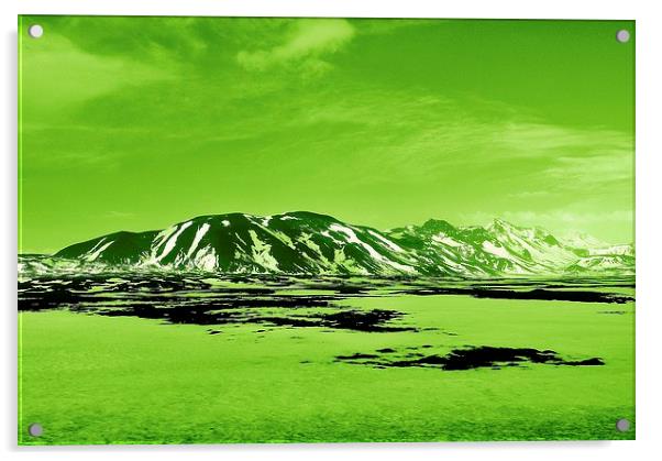 Iceland, Mountain Range, green tint Acrylic by Robert Cane
