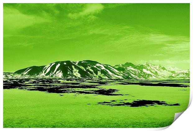 Iceland, Mountain Range, green tint Print by Robert Cane