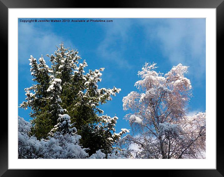 Snowy Treetops Framed Mounted Print by Jennifer Henderson
