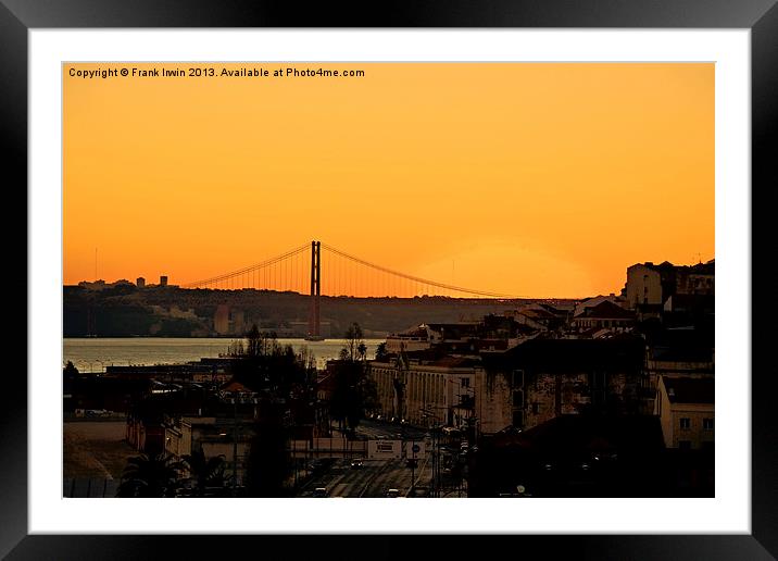 The 25th of April Bridge from Lisbon by night Framed Mounted Print by Frank Irwin