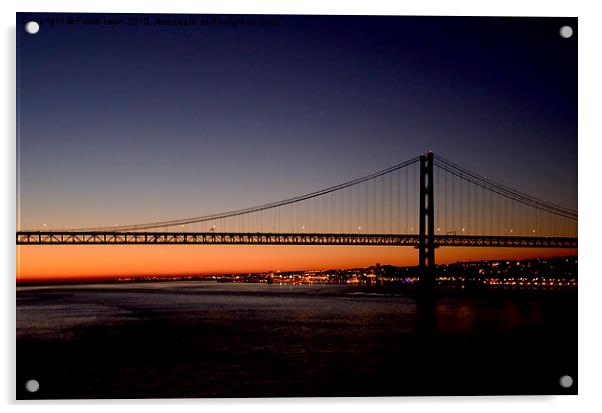 The 25th of April Bridge from a cruise ship by nig Acrylic by Frank Irwin