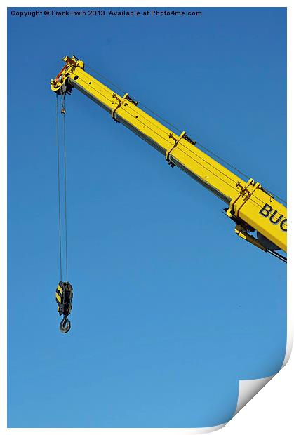 A bright yellow crane jib set against a clear blue Print by Frank Irwin