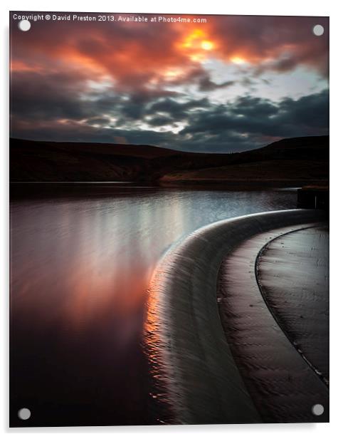 Sunset  Butterley Reservoir Marsden Acrylic by David Preston
