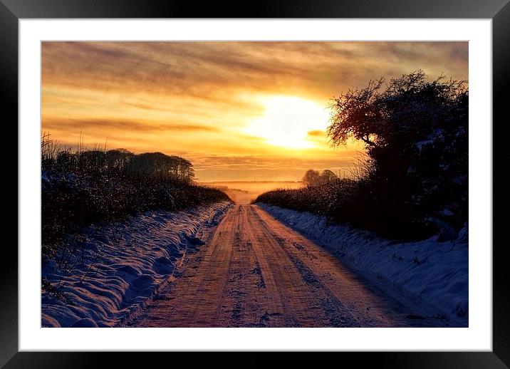 Norfolk snow sunset scene Framed Mounted Print by Gary Pearson
