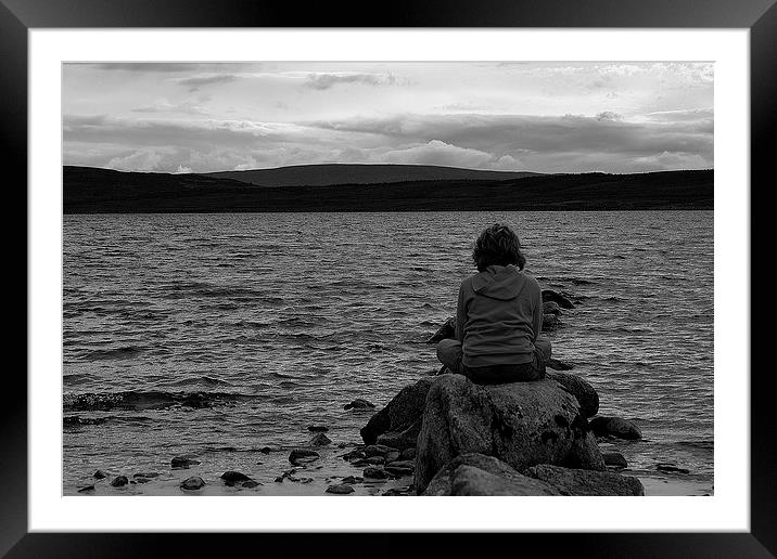 Boy on the loch. Framed Mounted Print by  