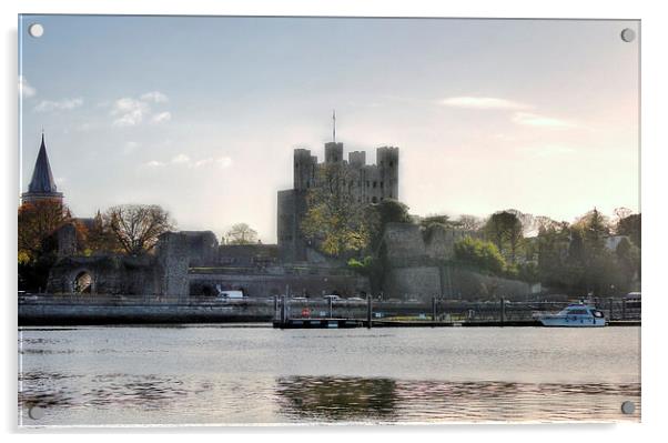 Rochester Castle, River View. Acrylic by Leonard Lawday