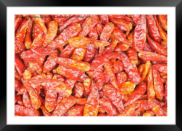 Dried red chili peppers Framed Mounted Print by stefano baldini
