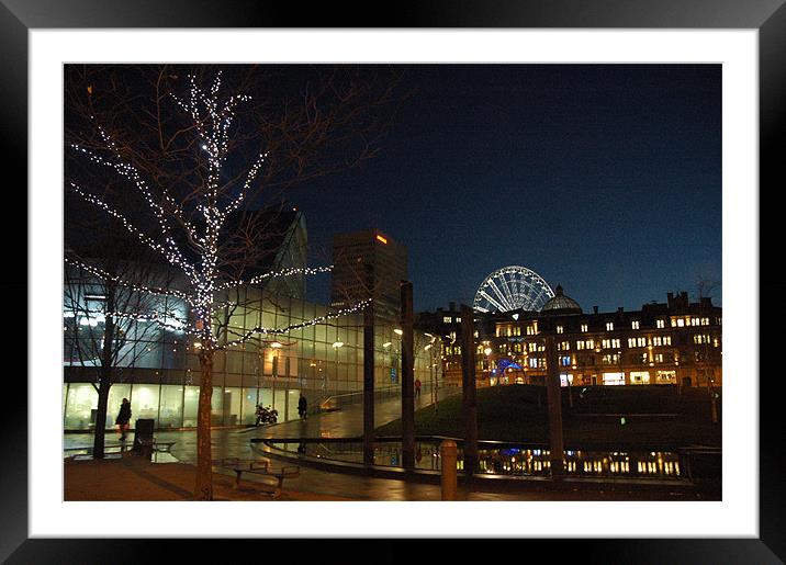 Manchester City Centre at dusk Framed Mounted Print by JEAN FITZHUGH