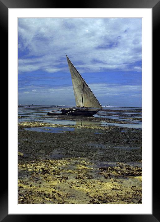 JST2669 Shanzu Beach with Dhow Framed Mounted Print by Jim Tampin