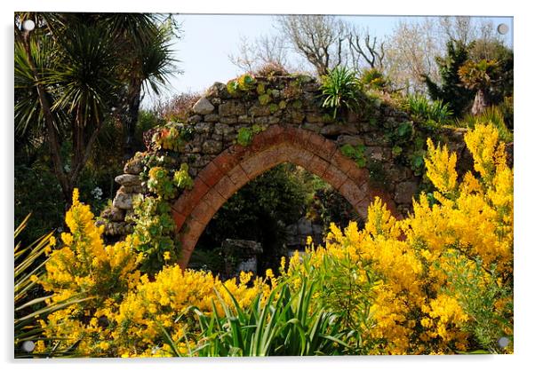 Archway and Yellow flowers Acrylic by Lynette Holmes