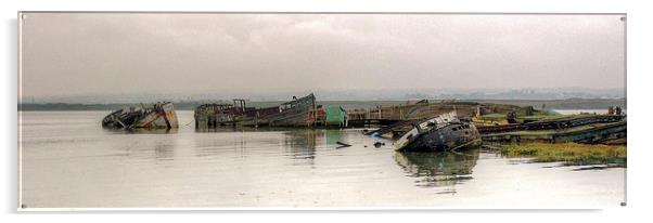 Hoo Marina, Kent, Wrecked Boats Acrylic by Robert Cane