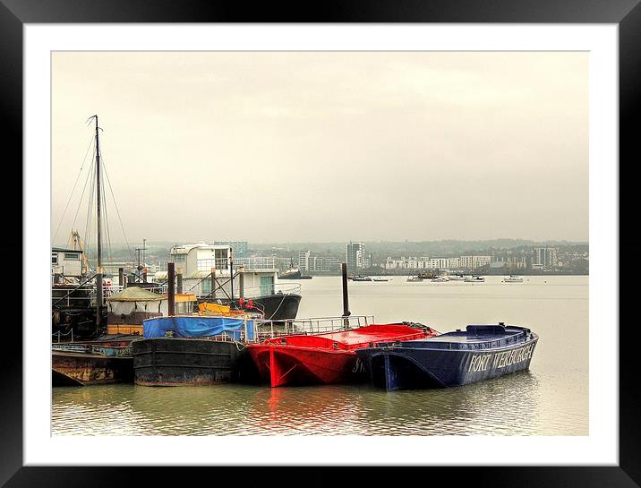 Hoo Marina, Moored Boats Framed Mounted Print by Robert Cane