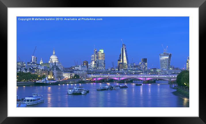 London skyline and river Thames Framed Mounted Print by stefano baldini