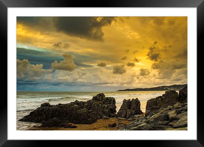 Black Rock Woolacombe Bay Framed Mounted Print by Dave Wilkinson North Devon Ph