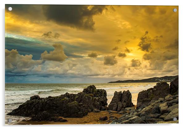 Black Rock Woolacombe Bay Acrylic by Dave Wilkinson North Devon Ph