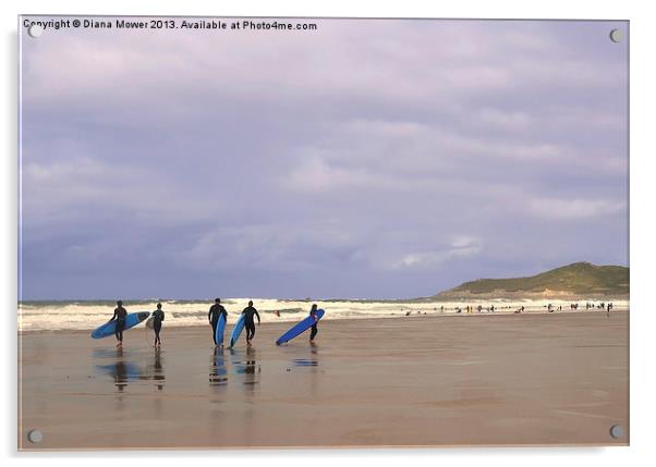 Woolacombe Beach Surfers Acrylic by Diana Mower