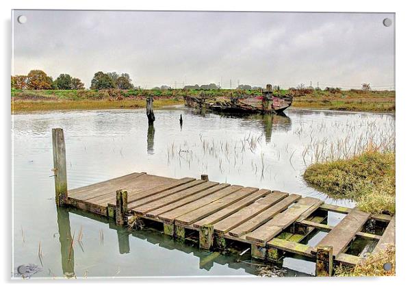 Hoo Marina, Kent, Wrecked Boat Acrylic by Robert Cane