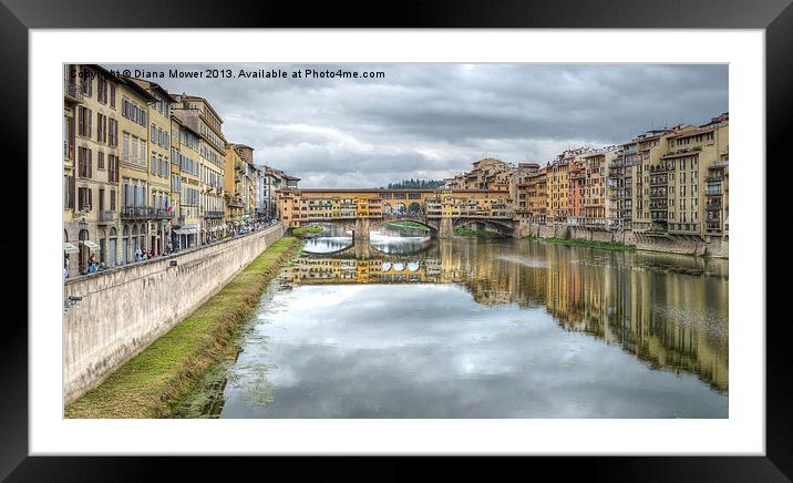 River Arno and Ponte Vecchio  Florence Tuscany Framed Mounted Print by Diana Mower