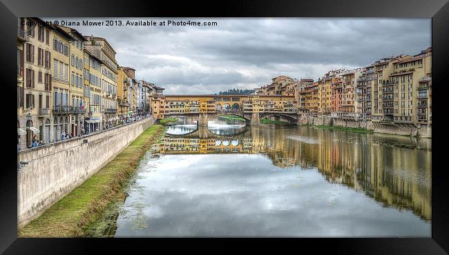 River Arno and Ponte Vecchio  Florence Tuscany Framed Print by Diana Mower