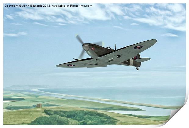 Spitfire On Patrol Print by John Edwards