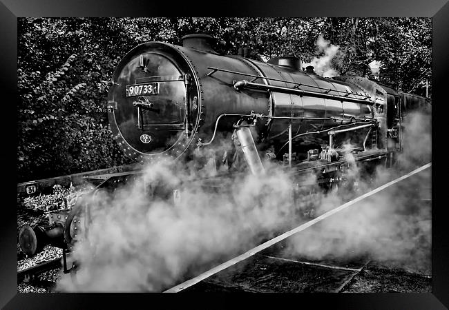 Austerity Class Engine in Mono Framed Print by Colin Metcalf