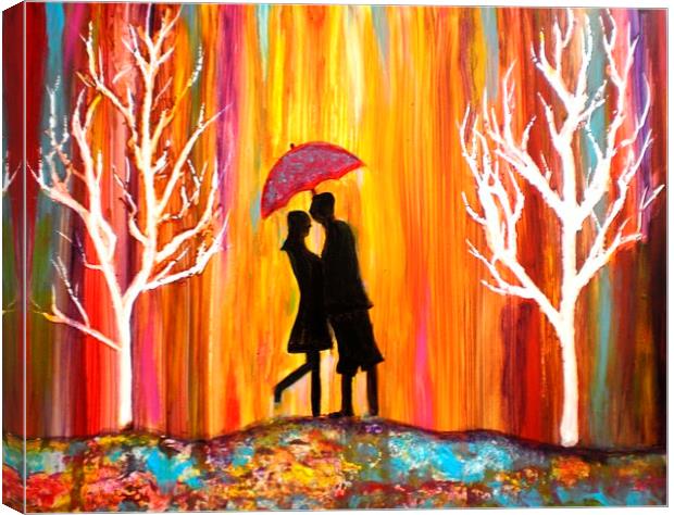 Romance in the Rain Canvas Print by Manjiri Kanvinde