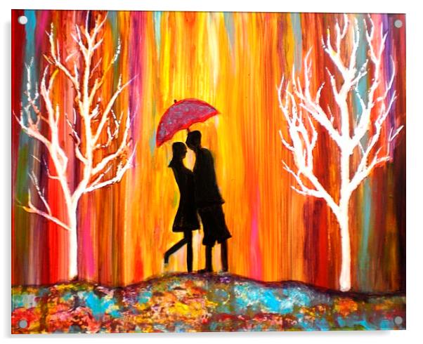 Romance in the Rain Acrylic by Manjiri Kanvinde