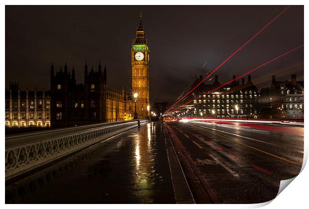 Trails at Westminster Bridge Print by Jed Pearson