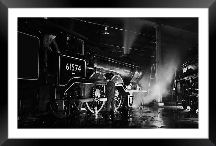 Oiling up a steam loco at night. Framed Mounted Print by Ian Duffield