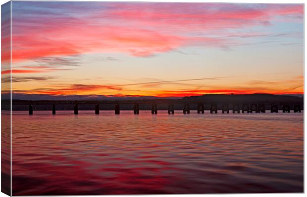 Dawn Reflections on the Tay Canvas Print by Derek Whitton