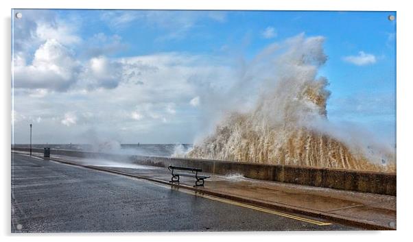 Waves pounding Hunstanton sea front Acrylic by Gary Pearson