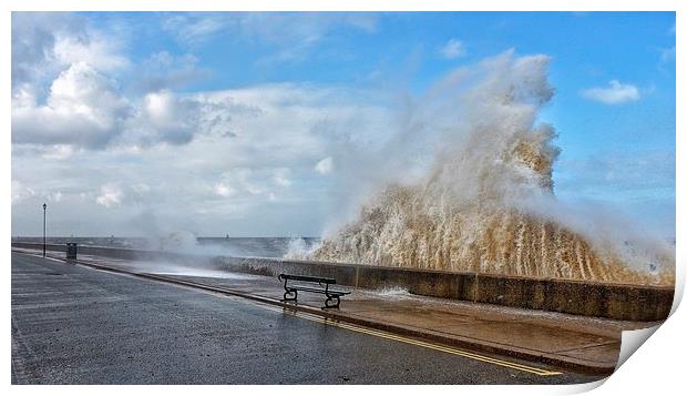 Waves pounding Hunstanton sea front Print by Gary Pearson