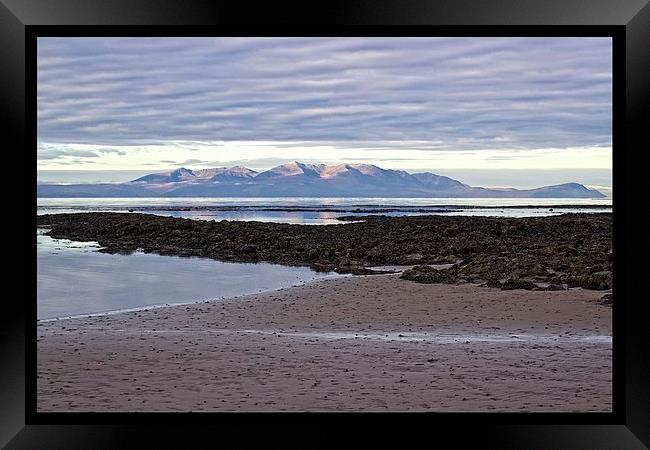 Morning glow over Arran Framed Print by jane dickie