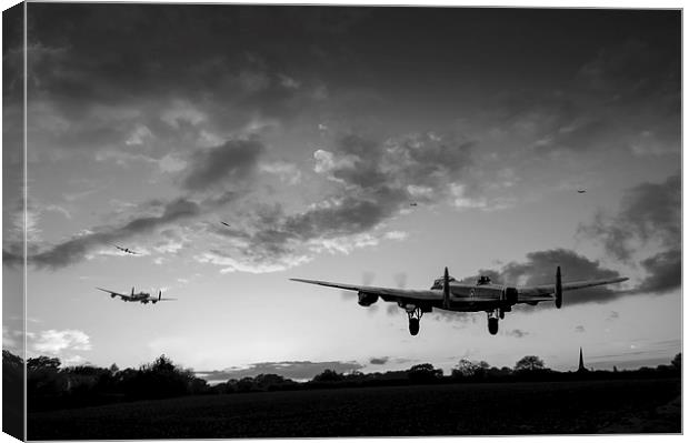 Lancasters taking off at sunset black and white ve Canvas Print by Gary Eason